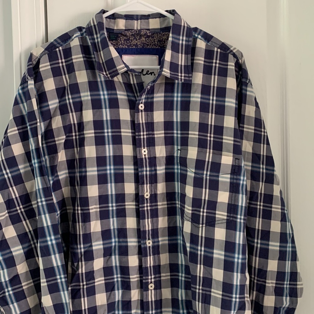 Boden plaid buttons down shirt navy blue purple size‎ XL casual